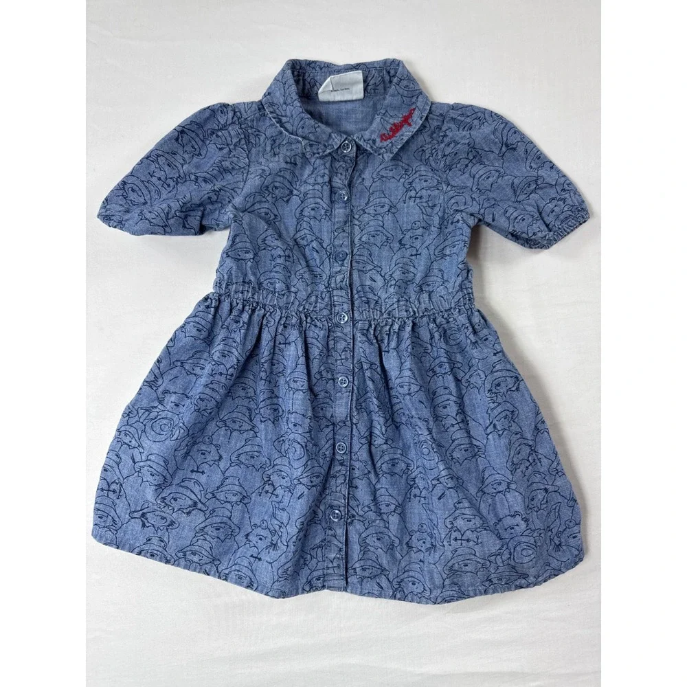 Baby Gap Paddington Bear Blue Chambray Button Front‎ Dress Short Sleeve 2T